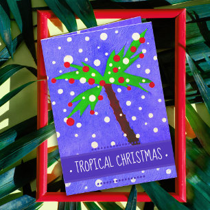 Tropical Christmas tree snow dots Merry Christmas Card