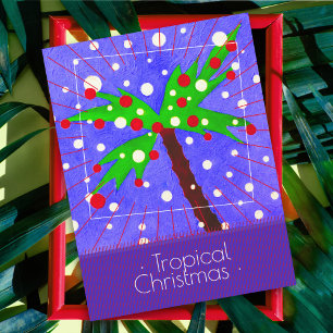 Tropical Christmas tree snow dots Merry Christmas Holiday Postcard