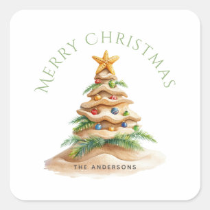 Tropical Christmas Tree Square Sticker