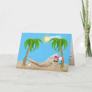 Tropical Christmas with sandman and hammock Holiday Card