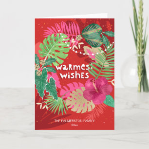 Tropical Christmas Wreath Custom Photo Folded Holiday Card