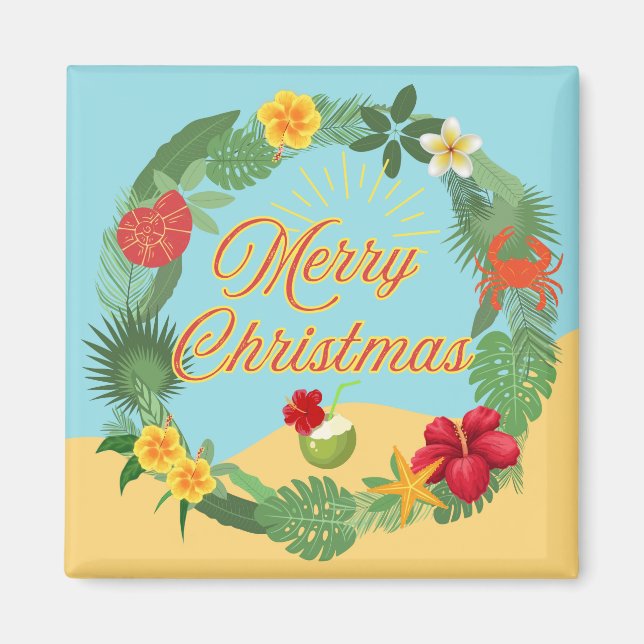 Tropical Christmas Wreath Magnet (Front)