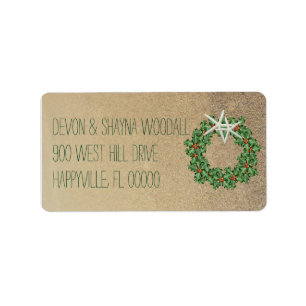 Tropical Christmas Wreath Starfish Return Address Label