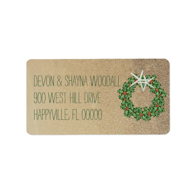 Tropical Christmas Wreath Starfish Return Address Label (Front)