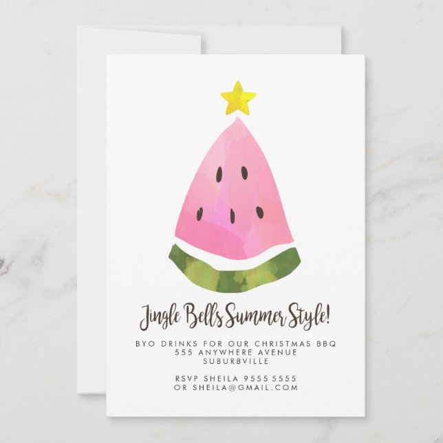 Tropical Christmas Xmas BBQ Watermelon Party Invitation (Front)