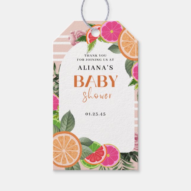 Tropical Citrus Baby Shower Favour Tag Lemon (Front)