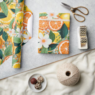 Tropical Citrus Bloom Floral Wrapping Paper