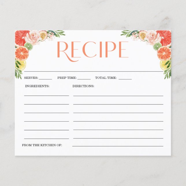 Tropical Citrus Bridal Shower Recipe Card (Front)