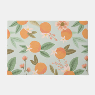 Tropical Citrus Floral Mint Green Doormat