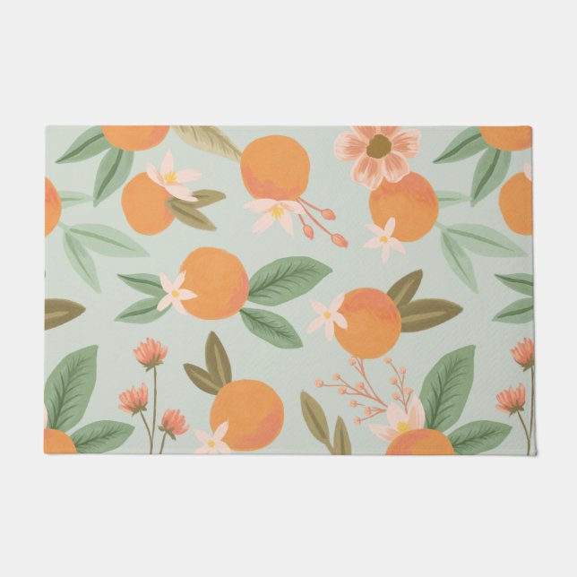 Tropical Citrus Floral Mint Green Doormat (Front)