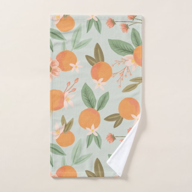 Tropical Citrus Floral Mint Green Hand Towel (Hand Towel)
