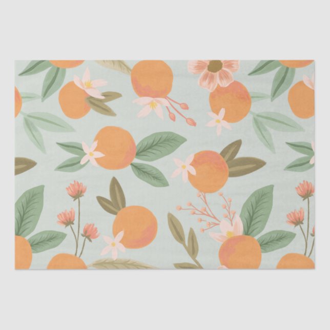 Tropical Citrus Floral Mint Green Tissue Paper (Front)