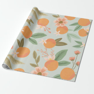 Tropical Citrus Floral Mint Green Wrapping Paper