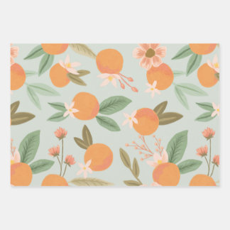 Tropical Citrus Floral Mint Green Wrapping Paper Sheet