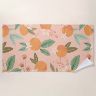 Tropical Citrus Floral Pink Beach Towel