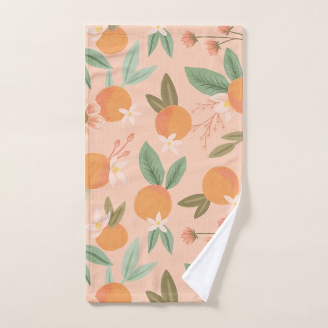 Tropical Citrus Floral Pink Hand Towel (Hand Towel)