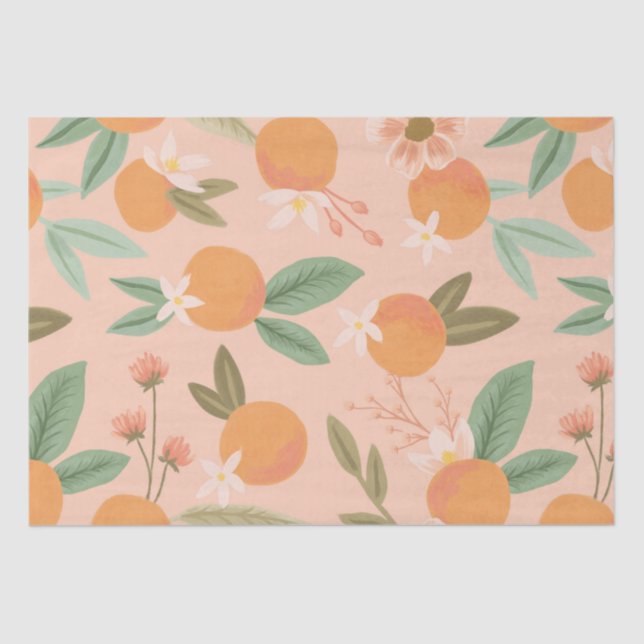 Tropical Citrus Floral Pink Tissue Paper (Front)