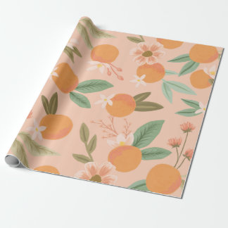 Tropical Citrus Floral Pink Wrapping Paper