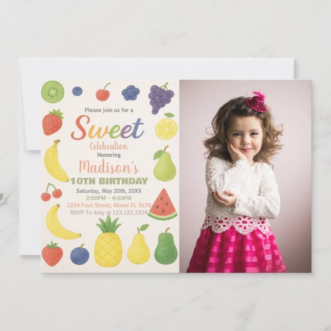 Tropical Citrus Fruit Birthday Invitation (Front)
