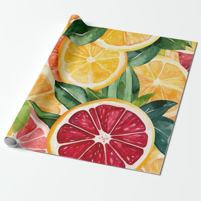 Tropical Citrus Orange Fruit Slices  Wrapping Paper (Unrolled)
