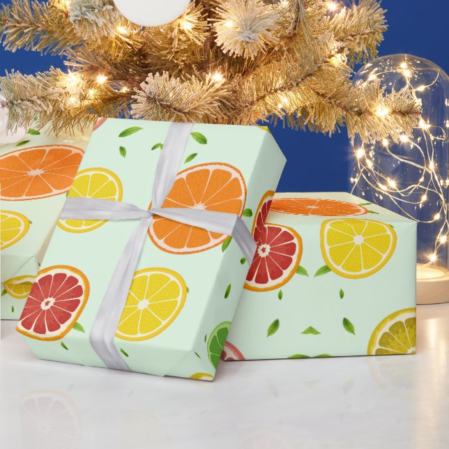 TROPICAL Citrus SUMMER FRUIT Orange lemon Slice  Wrapping Paper (Holidays)