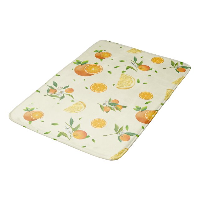 Tropical Citrus SUMMER Orange lemon Slice Bath Mat (Angled)