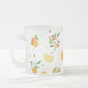 Tropical Citrus SUMMER Orange lemon Slice Frosted Glass Coffee Mug
