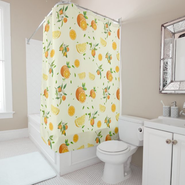 Tropical Citrus SUMMER Orange lemon Slice Shower Curtain (In Situ)