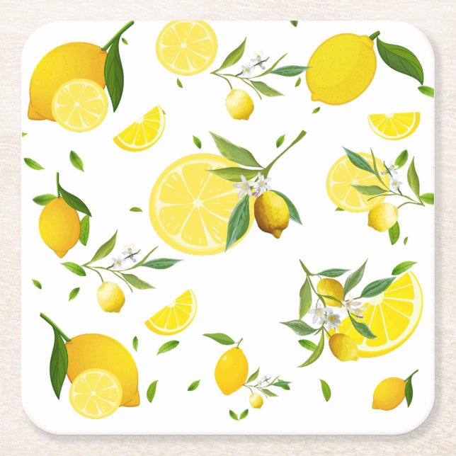 Tropical Citrus SUMMER Orange lemon Slice Square Paper Coaster (Front)