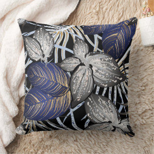 Tropical Class is a Blue, Silver, & Gold Floral  Cushion