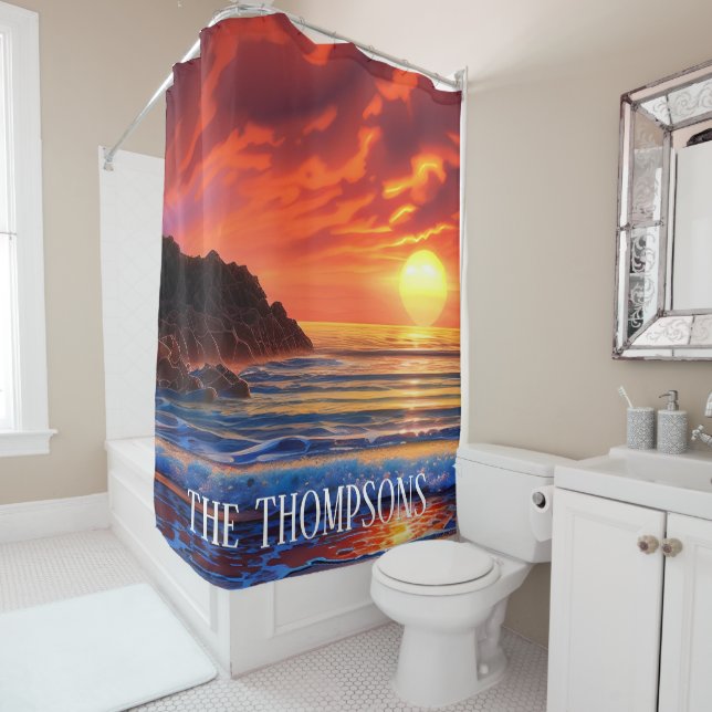Tropical Clear Ocean Sunset Clouds Shower Curtain (In Situ)