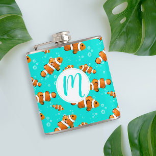 Tropical Clownfish & Bubbles Pattern Hip Flask