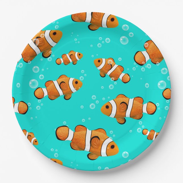 Tropical Clownfish & Bubbles Pattern Paper Plate (Front)
