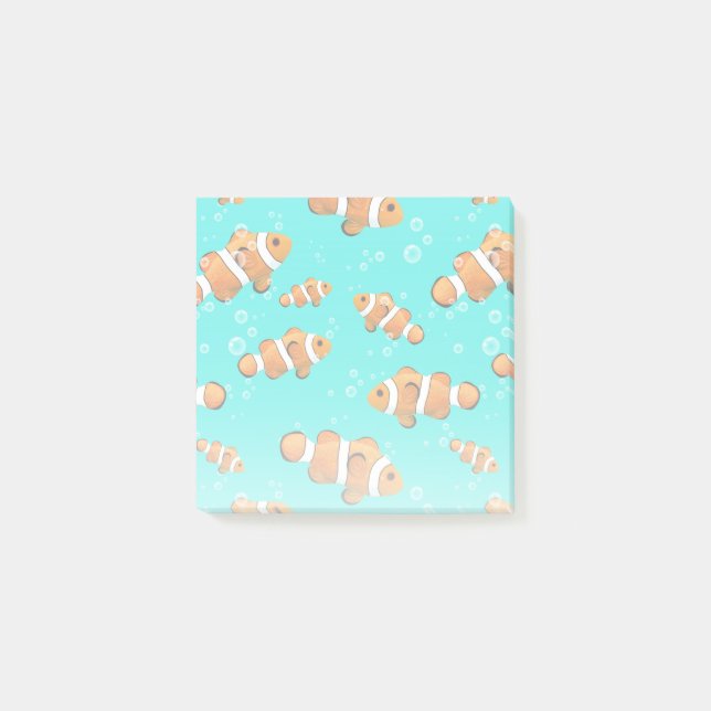 Tropical Clownfish & Bubbles Pattern Post-it Notes (Front)