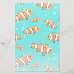 Tropical Clownfish & Bubbles Pattern Stationery