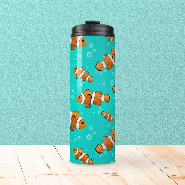 Tropical Clownfish & Bubbles Pattern Thermal Tumbler (Tropical Clownfish Pattern Tumbler)