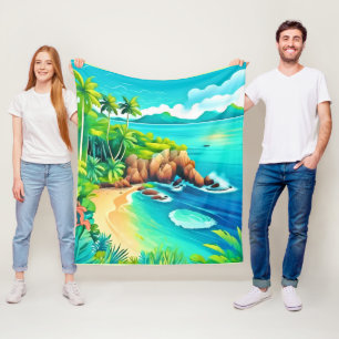 Tropical Coast Bliss Design Fleece Blanket