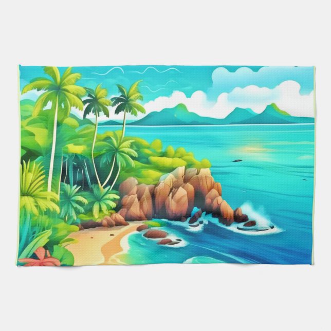 Tropical Coast Bliss Design Tea Towel (Horizontal)