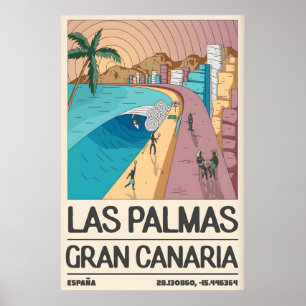 Tropical Coastal Art Print, Palm Tree Bay, Retro Poster