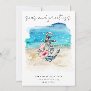 Tropical Coastal Beach Christmas Holiday Card 