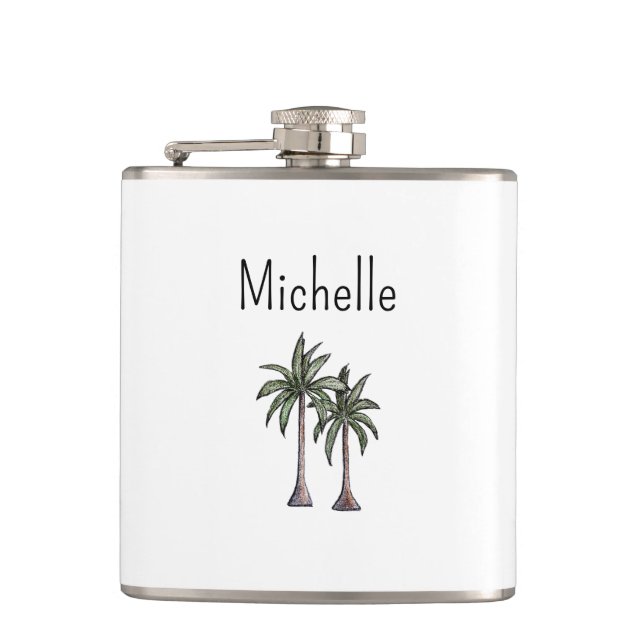 Tropical Coastal Beach Palm Trees Simple  Hip Flask (Front)