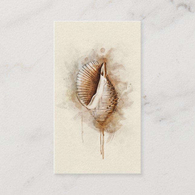Tropical Coastal Beach Sea Shell Watercolor Business Card (Front)