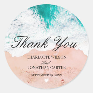 Tropical Coastal Beach Wedding Thank you Classic Round Sticker