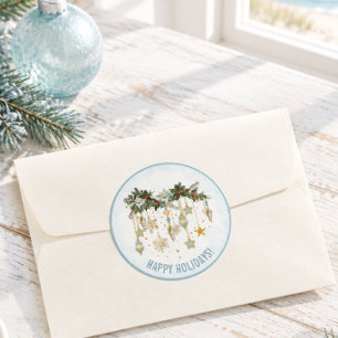 Tropical Coastal Christmas Foliage and Ornaments Classic Round Sticker