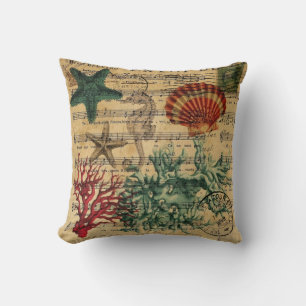 tropical coastal coral seashells seahorse cushion