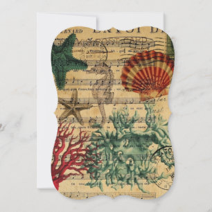tropical coastal coral seashells seahorse invitation