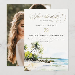Tropical Coastal Destination Wedding Photo Save The Date