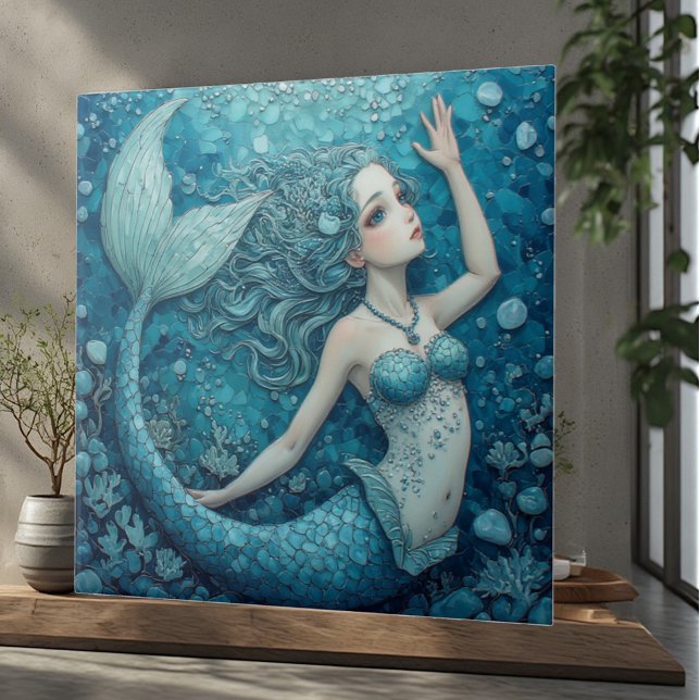 Tropical Coastal Fantasy Mermaid Luxury Decorative Tile (Tropical Coastal Fantasy Mermaid Luxury Decorative Ceramic Tile)