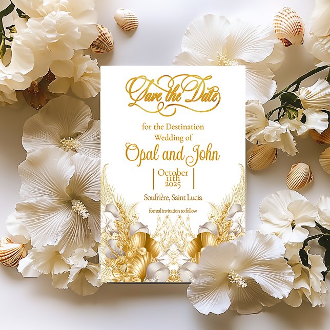 Tropical Coastal Gold Wedding  RSVP Card (Elegant Formal Coastal Gold and Ivory Save the Date Destination Wedding Enclosure Card )
