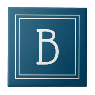 Tropical Coastal Monogrammed Ocean Blue & White Tile